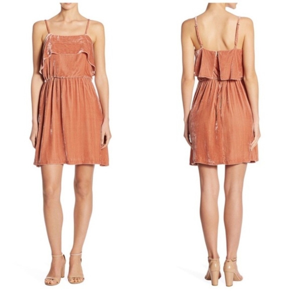 Alice + Olivia Alexis Ruffle Velvet Mini Dress Rose Tan Size XS Holiday NEW - Picture 2 of 14